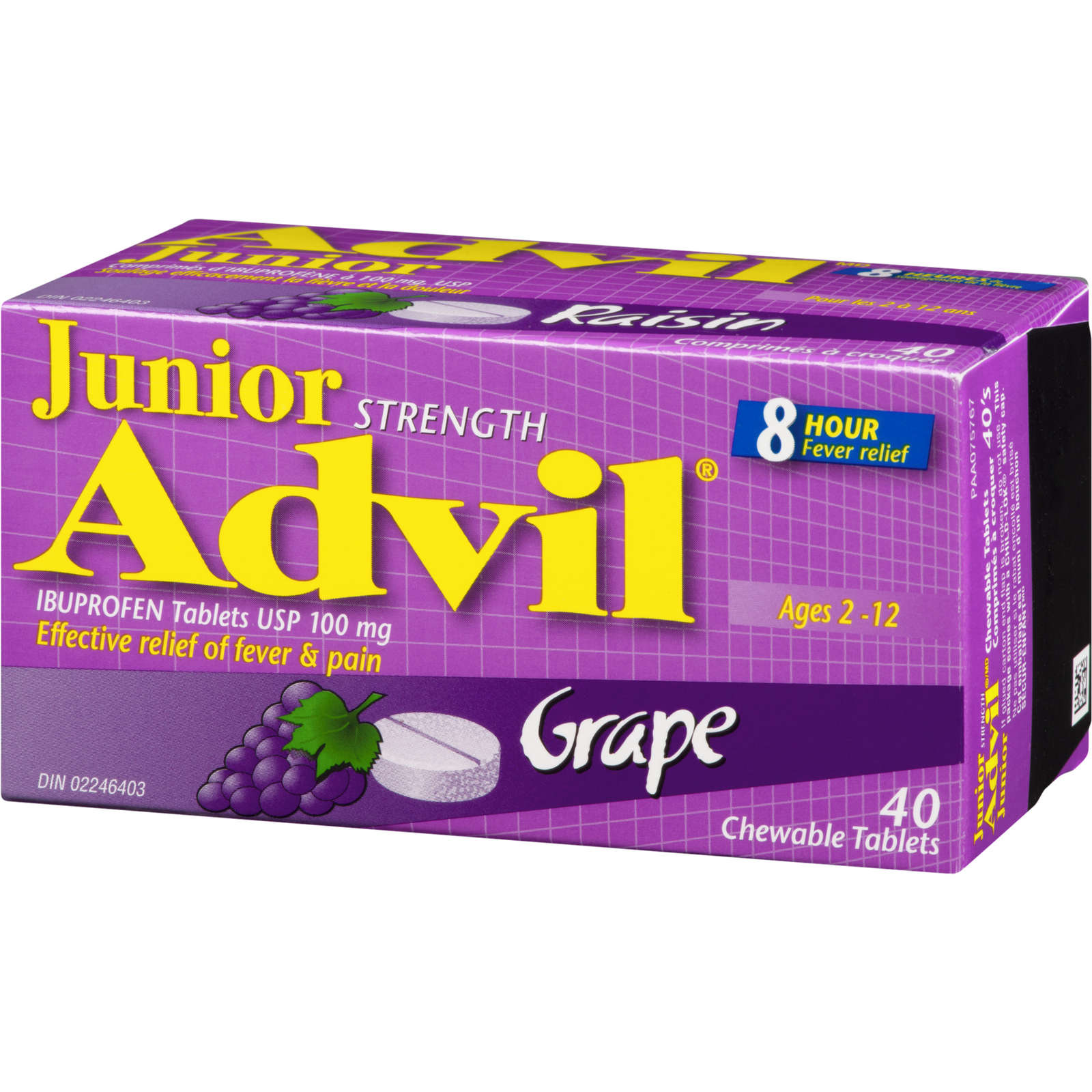 Junior Strength Advil Pain Reliever and Fever Reducer Ibuprofen Chewable Tablets, Grape, 40 Count