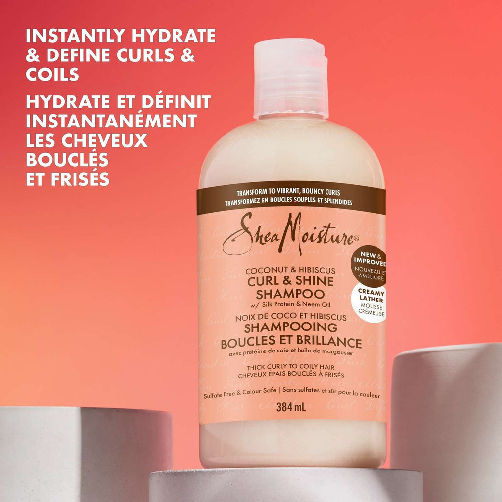 SheaMoisture Coconut & Hibiscus Curl and Shine Shampoo for Thick Curly hair with Silk Protein & Neem Oil Sulfate Free 384 ml