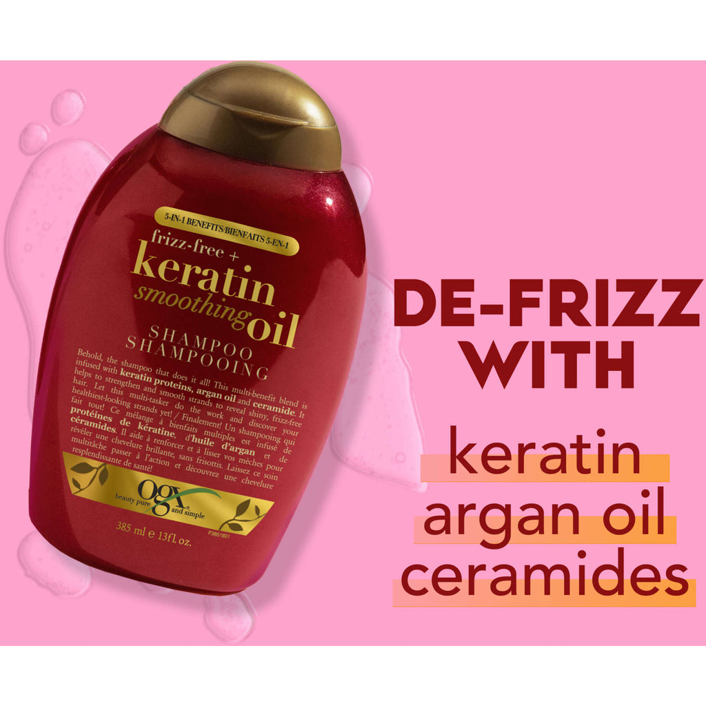 Frizz-Free + Keratin Smoothing Oil Shampoo, 5 in 1, for Frizzy or Shiny Hair