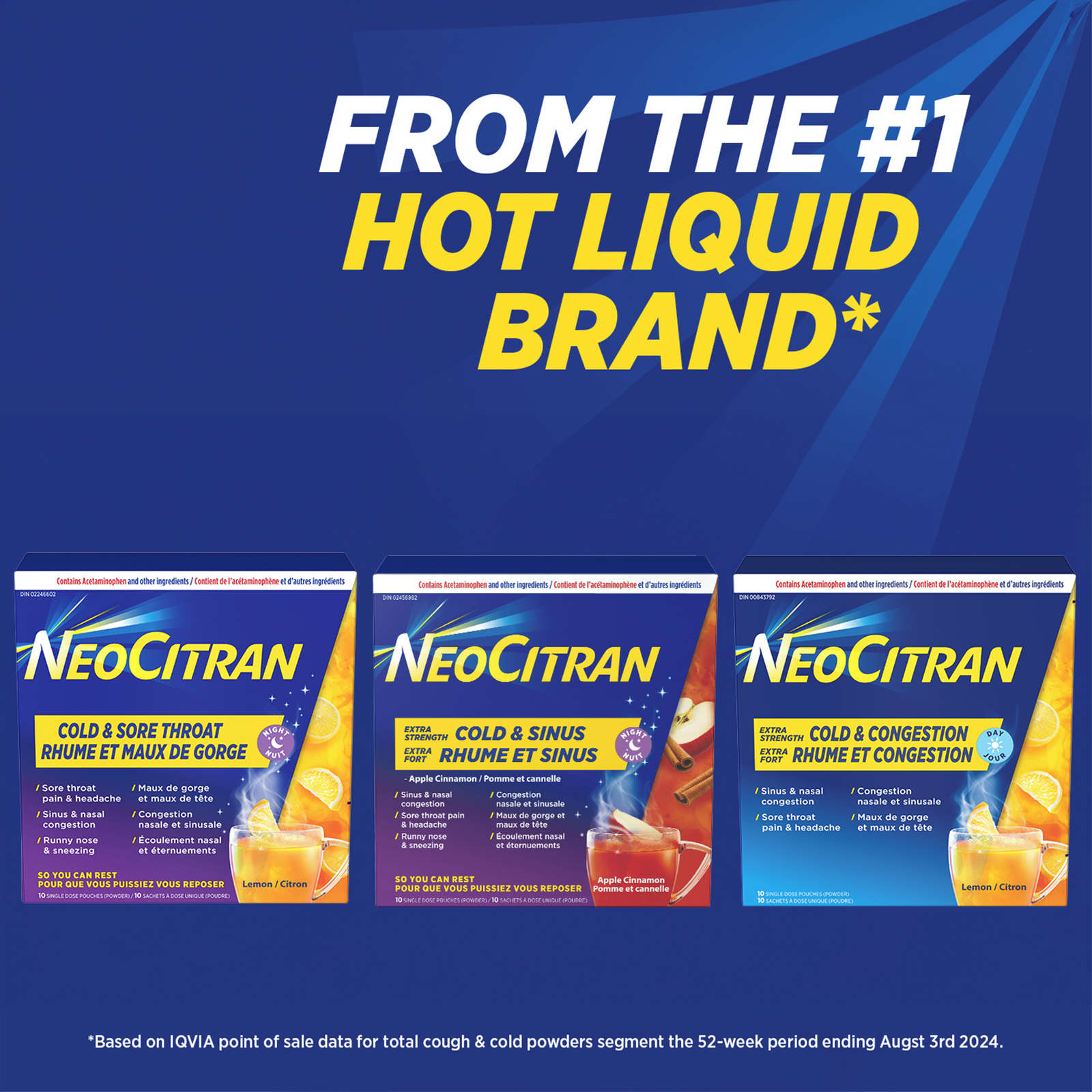 NeoCitran Cold & Sinus Night Hot Liquid Medication Extra Strength Lemon 10 pack