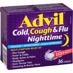 Advil Cold, Cough & Flu Nighttime Analgesic+Antihistamine+Cough Suppressant Liqui-Gels 36 Capsules
