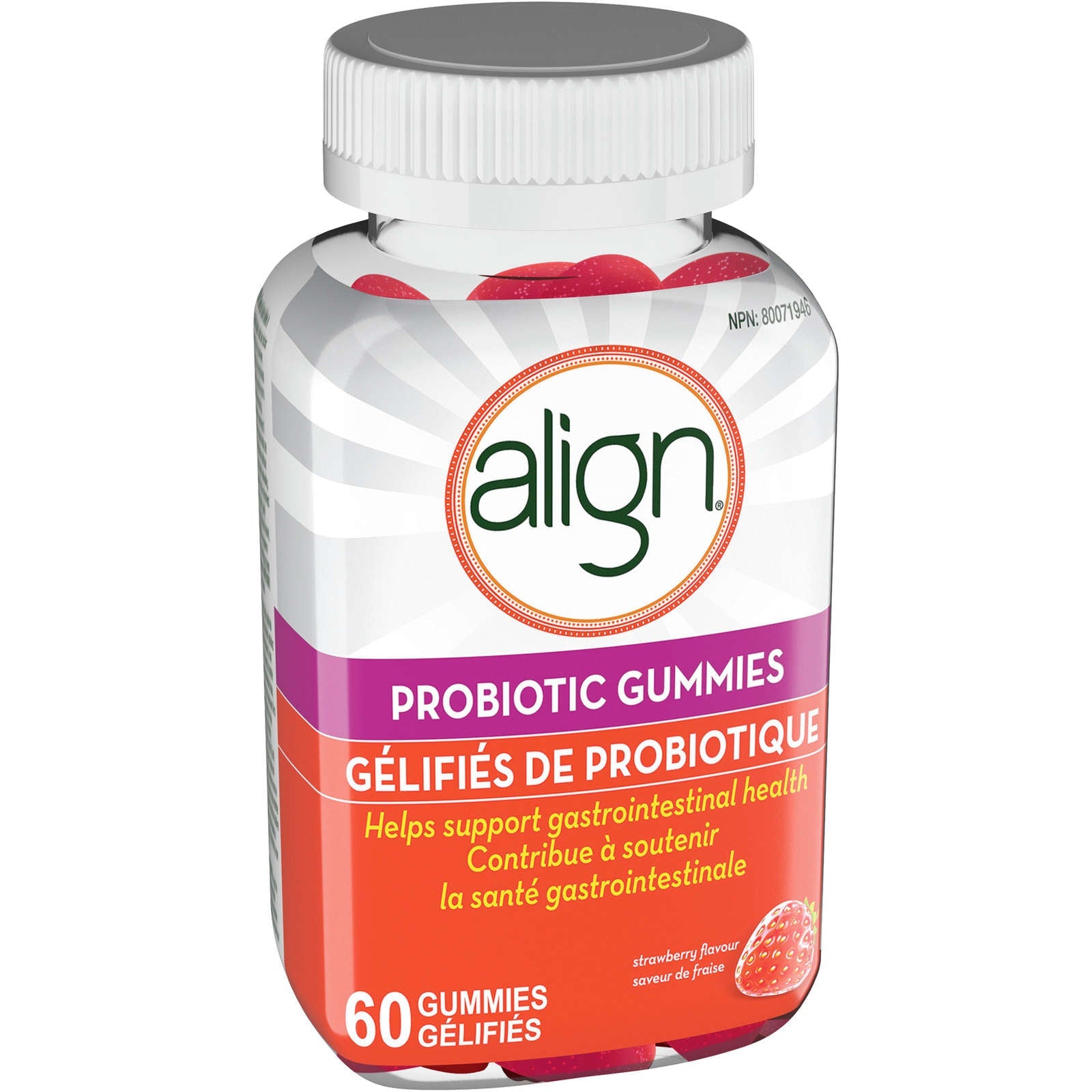 Align Probiotic Strawberry Flavour 60ct Gummy., #1 Recommended Probiotic Brand by Doctors‡