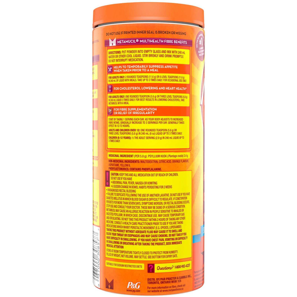 3 in 1 MultiHealth Fibre! Sugar-Free Fiber Suplement Powder, Orange, 425 g