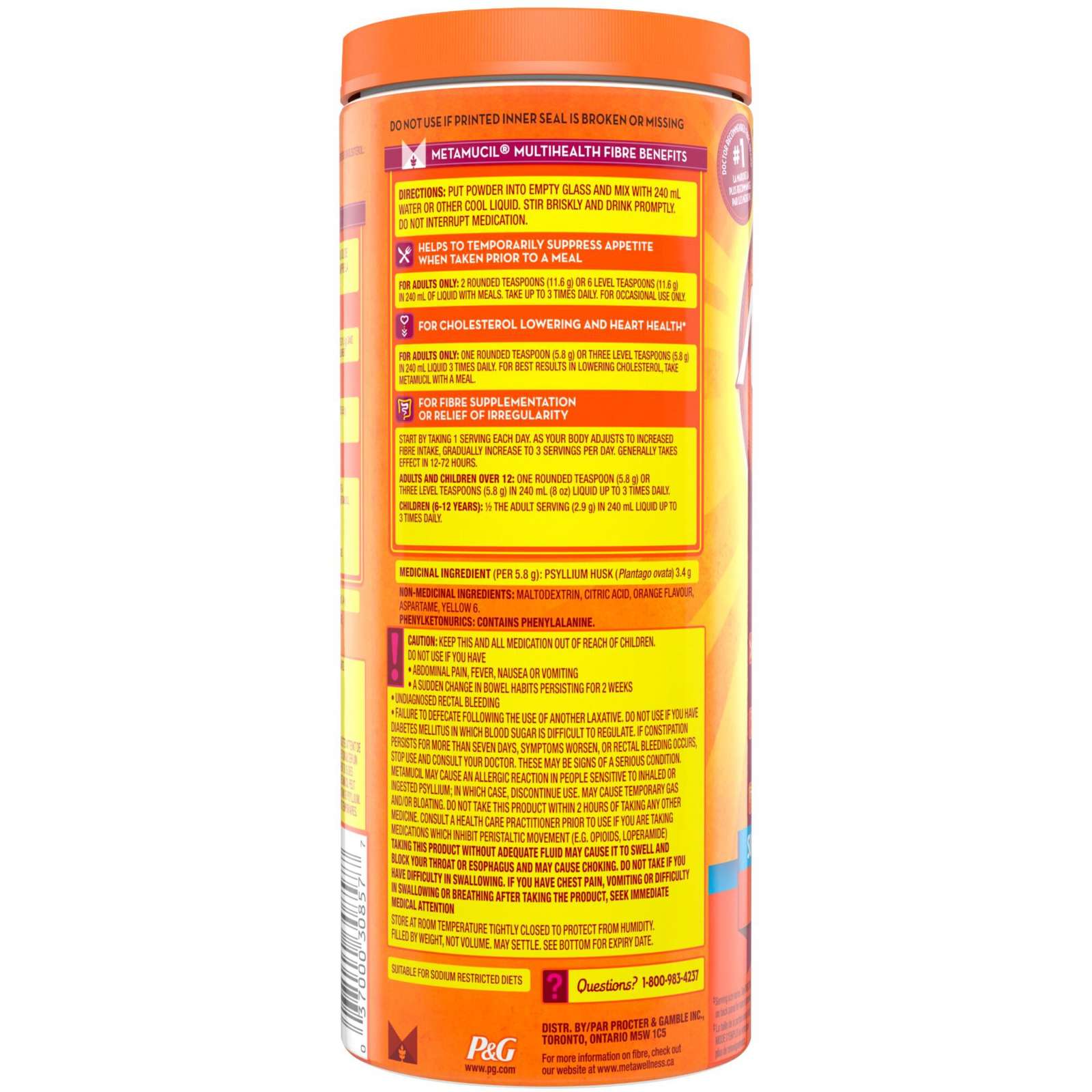 3 in 1 MultiHealth Fibre! Sugar-Free Fiber Suplement Powder, Orange, 425 g