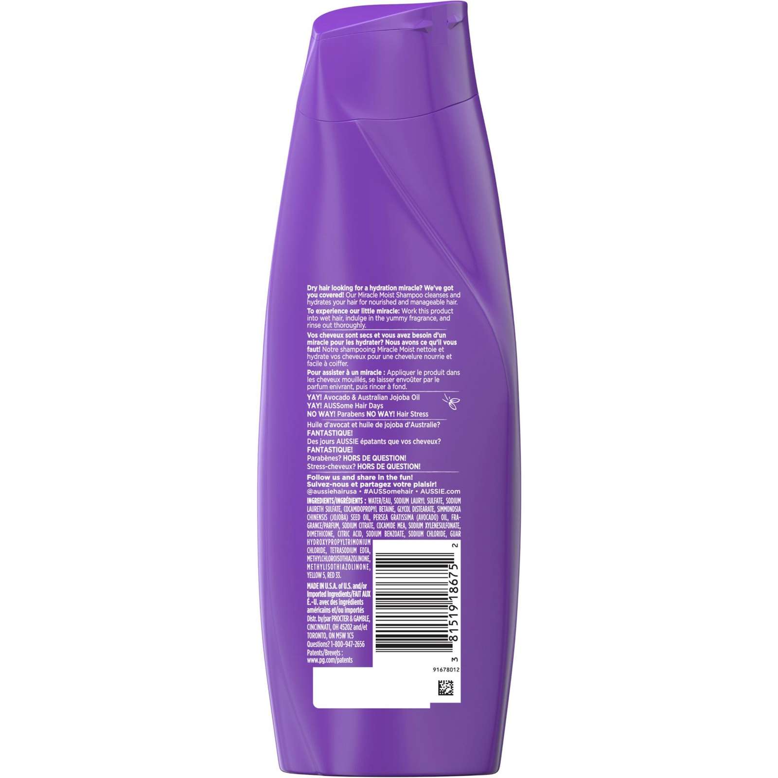 Aussie Miracle Moist with Avocado & Jojoba Oil, Paraben Free Shampoo, 360 mL