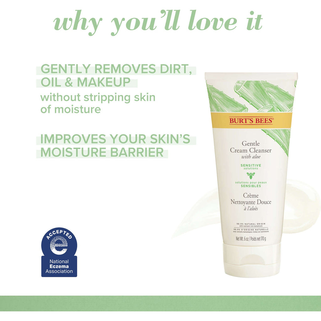 Sensitive Solutions Gentle Facial Cream Cleanser, Daily Face Wash for Sensitive Skin with Aloe, 98.9% Natural Origin, Developed with Dermatologists