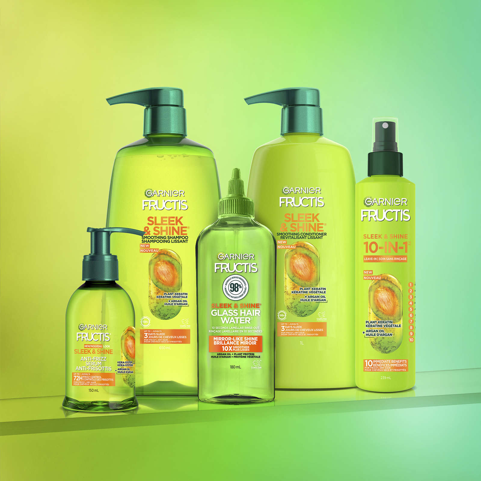 Fructis Sleek & Shine, 10-In-1 Repairing Leave-In Spray For Frizzy & Dry Hair with Heat Protection, With Argan Oil and Plant Keratin