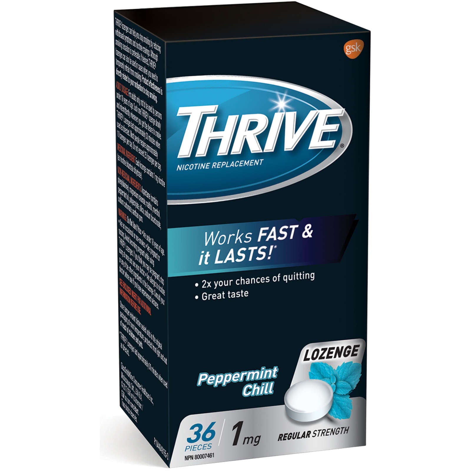 Thrive Lozenges 1mg Regular Strength Nicotine Replacement Mint 36 count