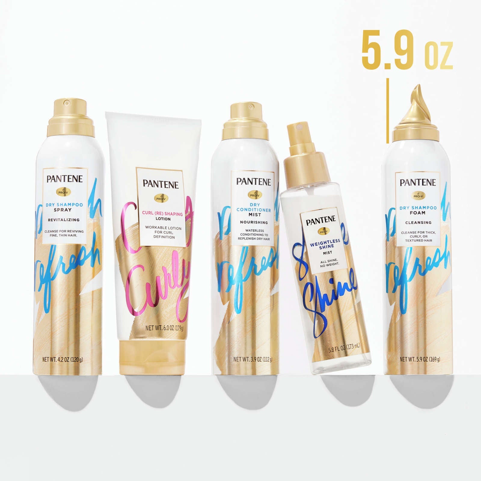 Dry Shampoo Foam, Gently Cleanses Hair with Vitamin B5, for Thick, Curly, Textured Hair, Safe for Color Treated Hair, Pro-V Refresh