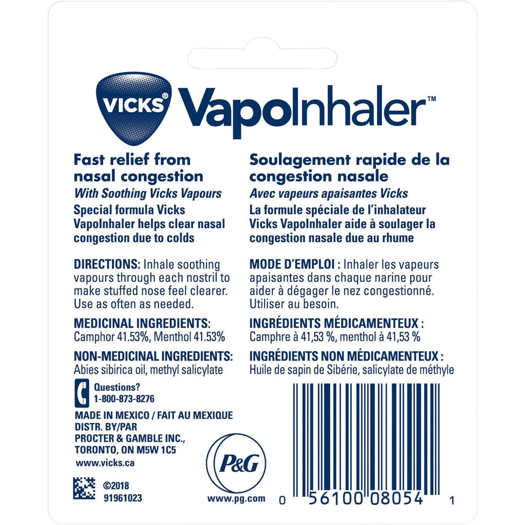 VapoInhaler Nasal Decongestant Inhaler, Menthol Scent, 0.20 mL each