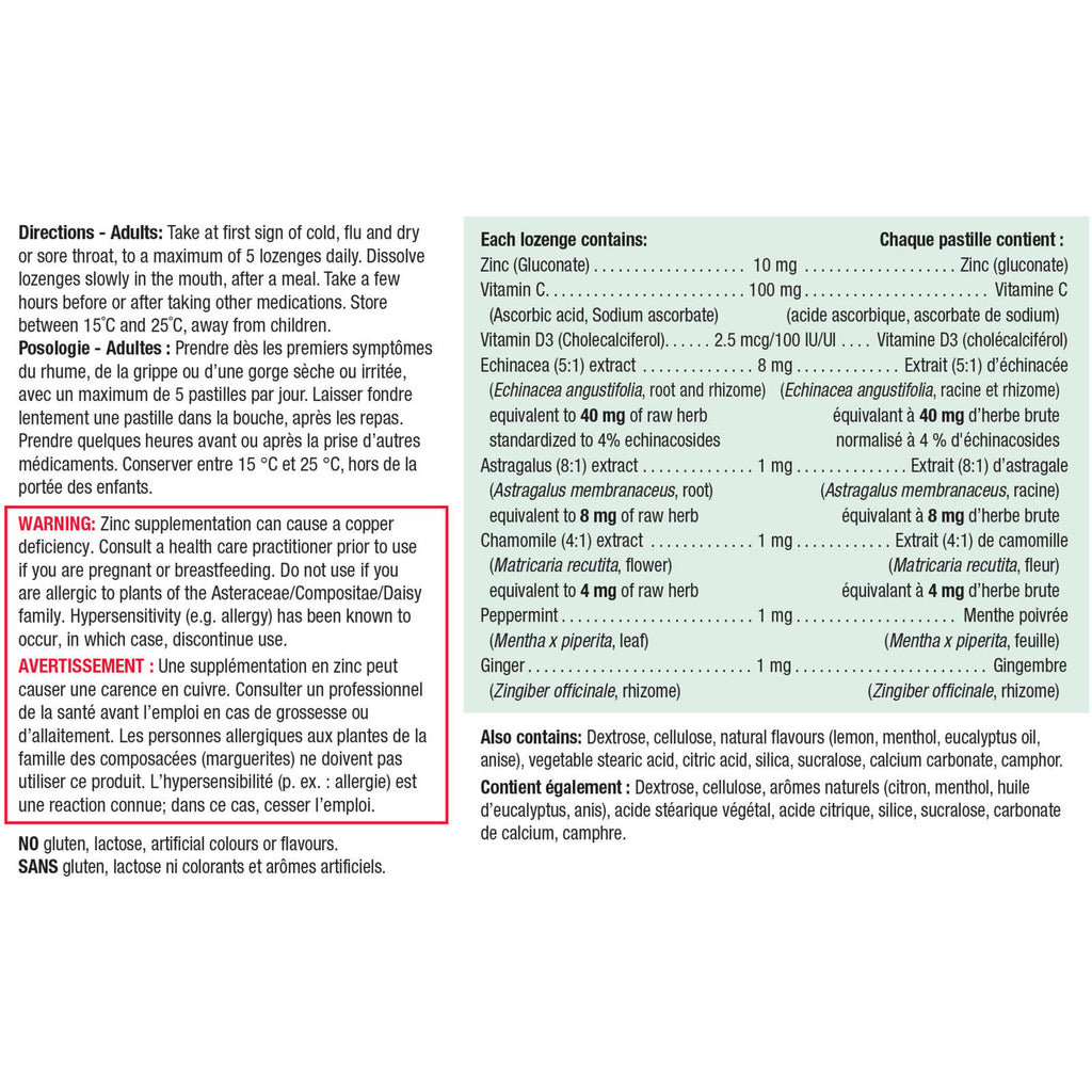 Zinc Lozenges with Echinacea, Vitamin C & D, Honey Lemon Flavour