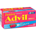 Junior Strength Advil Pain Reliever and Fever Reducer Ibuprofen Chewable Tablets, Blue Raspberry, 40 Count