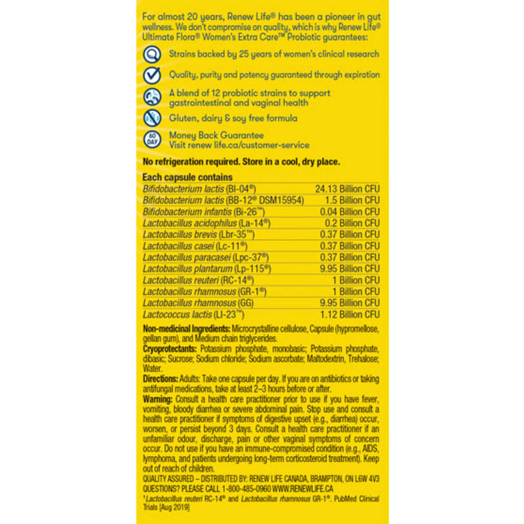 Ultimate Flora Women's Extra Care Probiotic, 50 Billion Active Cultures, 30 Vegetarian capsules