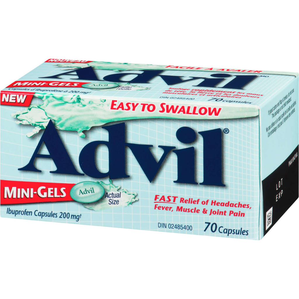 Advil Regular Strength Mini-Gels Ibuprofen Capsules for Headaches and Pain Relief, 200 mg, 70 Count