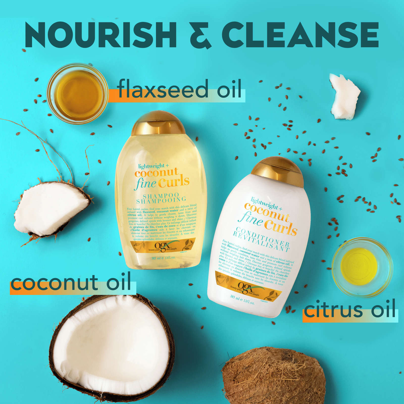 Lightweight + Coconut Fine Curls Shampoo, Lightweight, Shampoo for Curly Hair, Coconut Water Shampoo, Flaxseed Oil, Citrus Oil