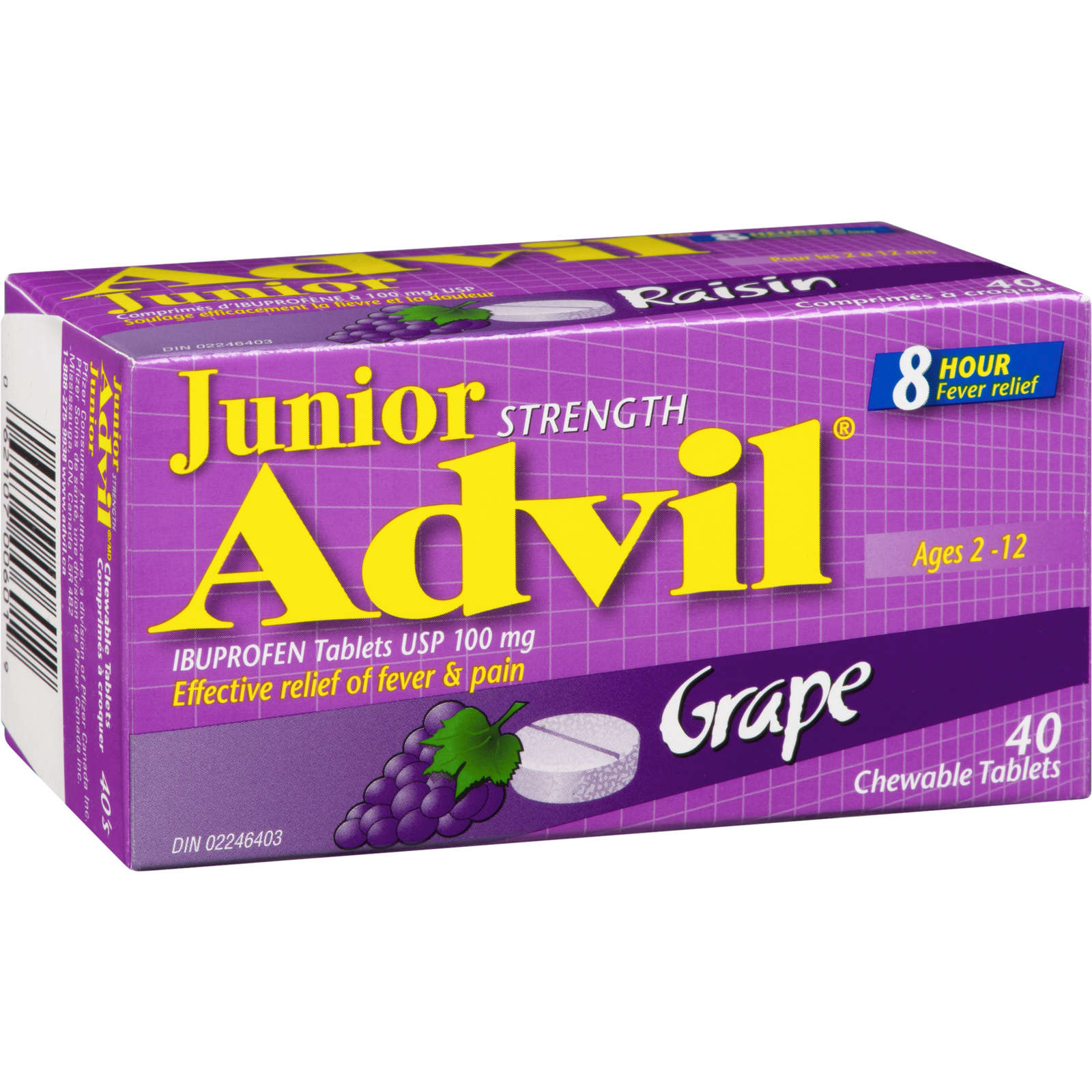 Junior Strength Advil Pain Reliever and Fever Reducer Ibuprofen Chewable Tablets, Grape, 40 Count