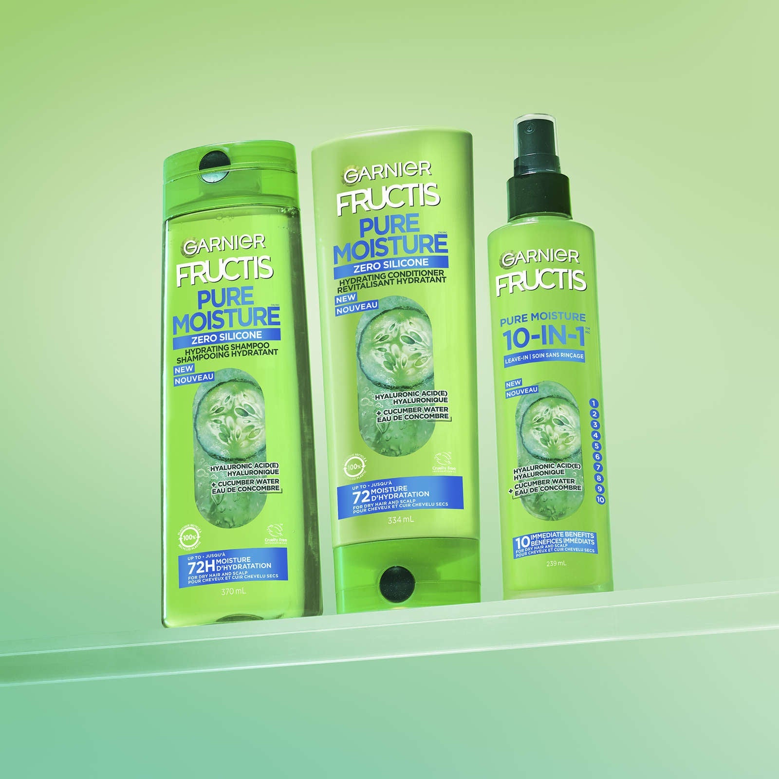 Fructis Pure Moisture Hydrating Shampoo, for 72 hours of moisture for Dry Hair and Scalp, with Hyaluronic Acid and Cucumber Water
