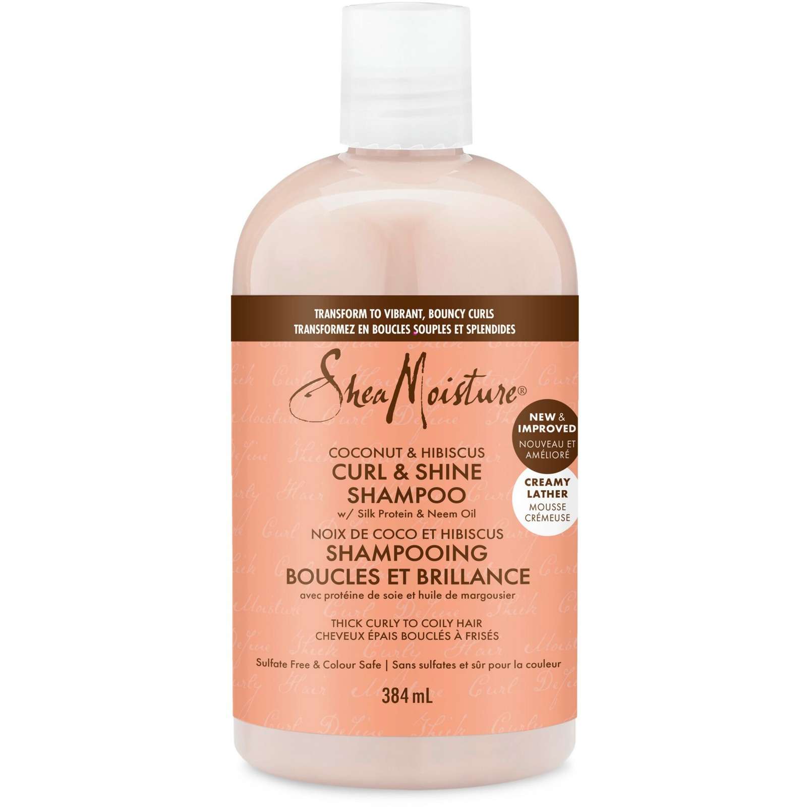 SheaMoisture Coconut & Hibiscus Curl and Shine Shampoo for Thick Curly hair with Silk Protein & Neem Oil Sulfate Free 384 ml