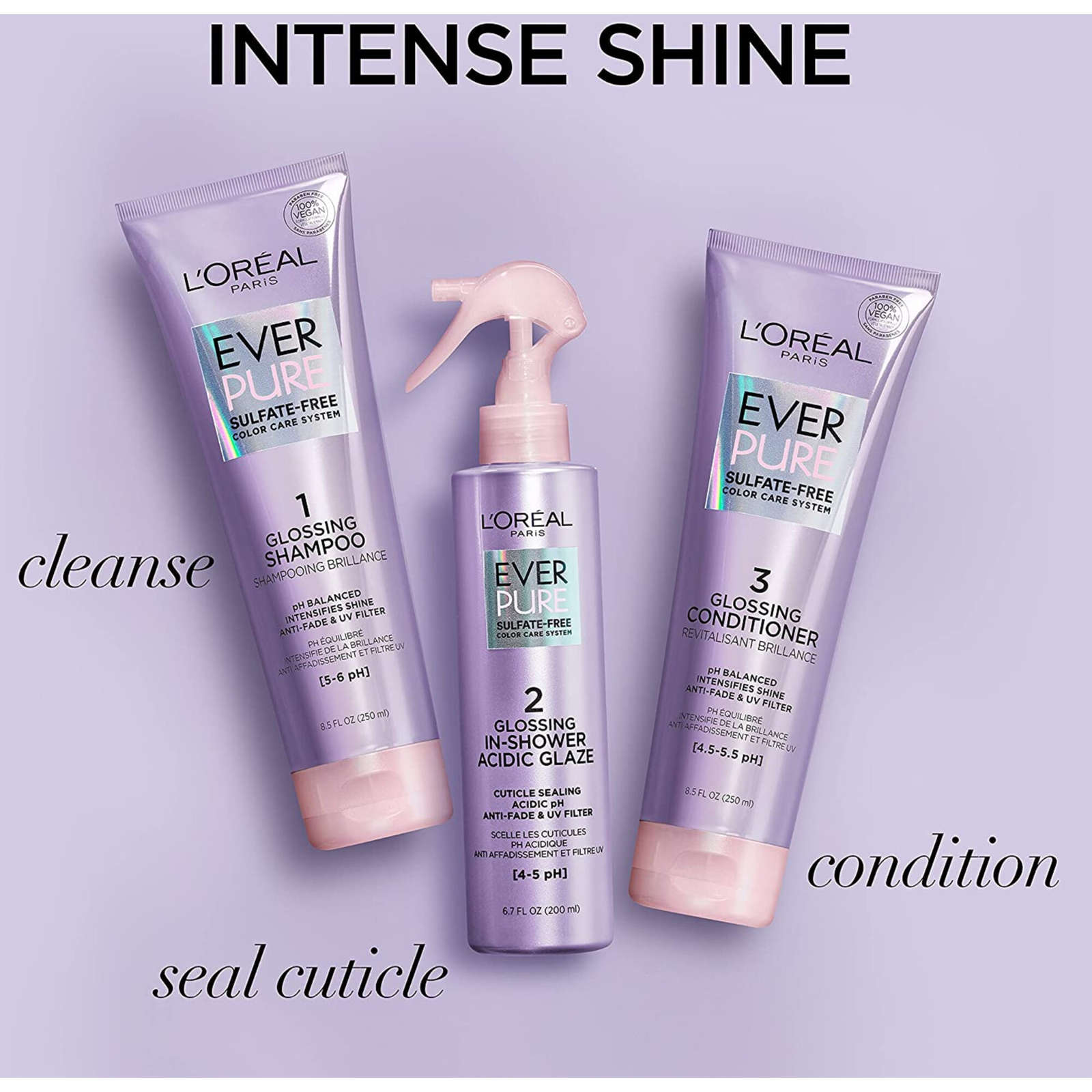 EverPure Glossing Shampoo for Color-treated Hair, Intensifies Shine, pH Balanced, Sulfate-free, Vegan, paraben-free, free of harsh salts, 250ML