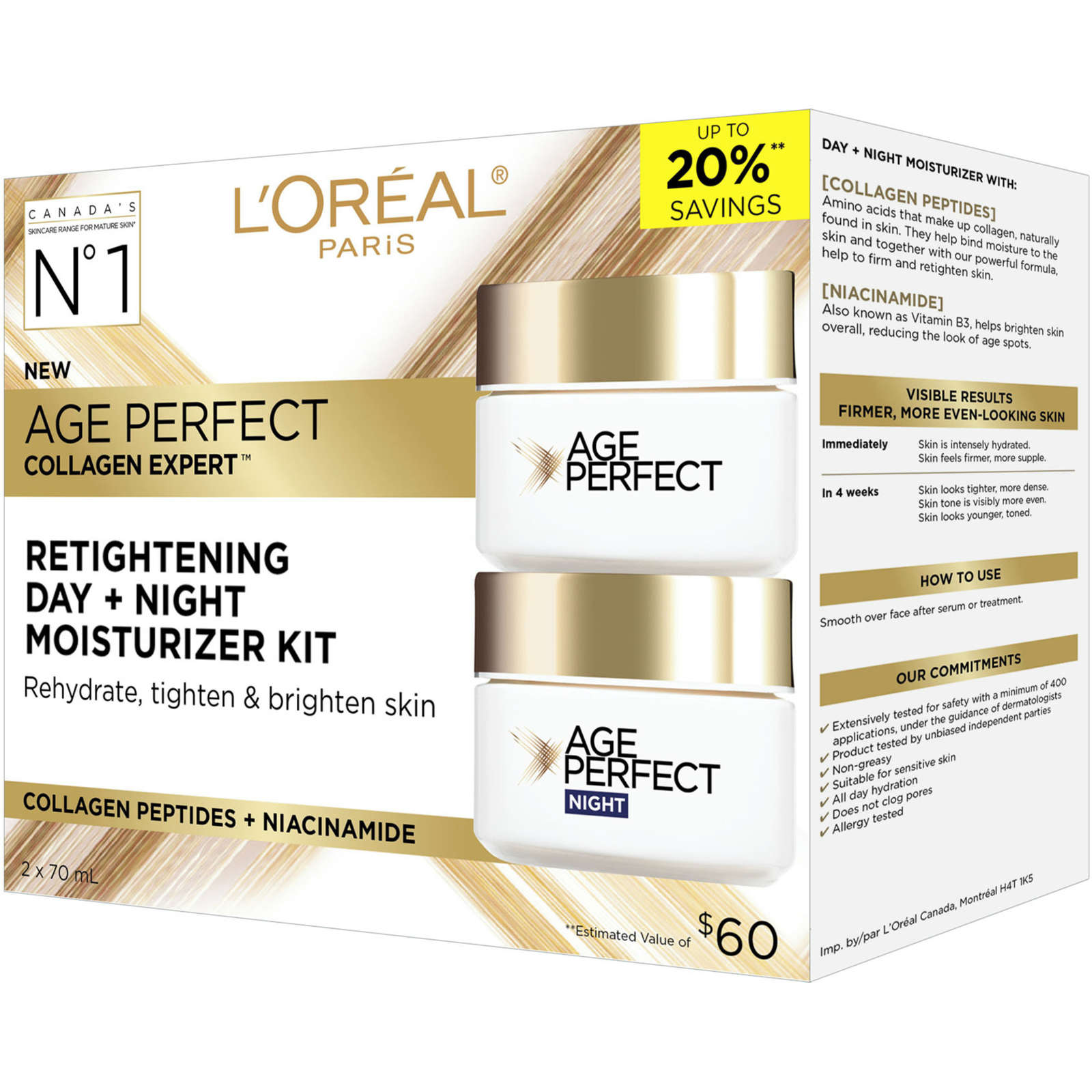 L'Oreal Paris Skin Care Day and Night Age Perfect Collagen Expert Kit with Collagen Peptides and Niacinamide, Retightening Moisturizer Kit, Rehydrate, Tighten and Brighten Skin, Anti-AgingFor Mature Skin