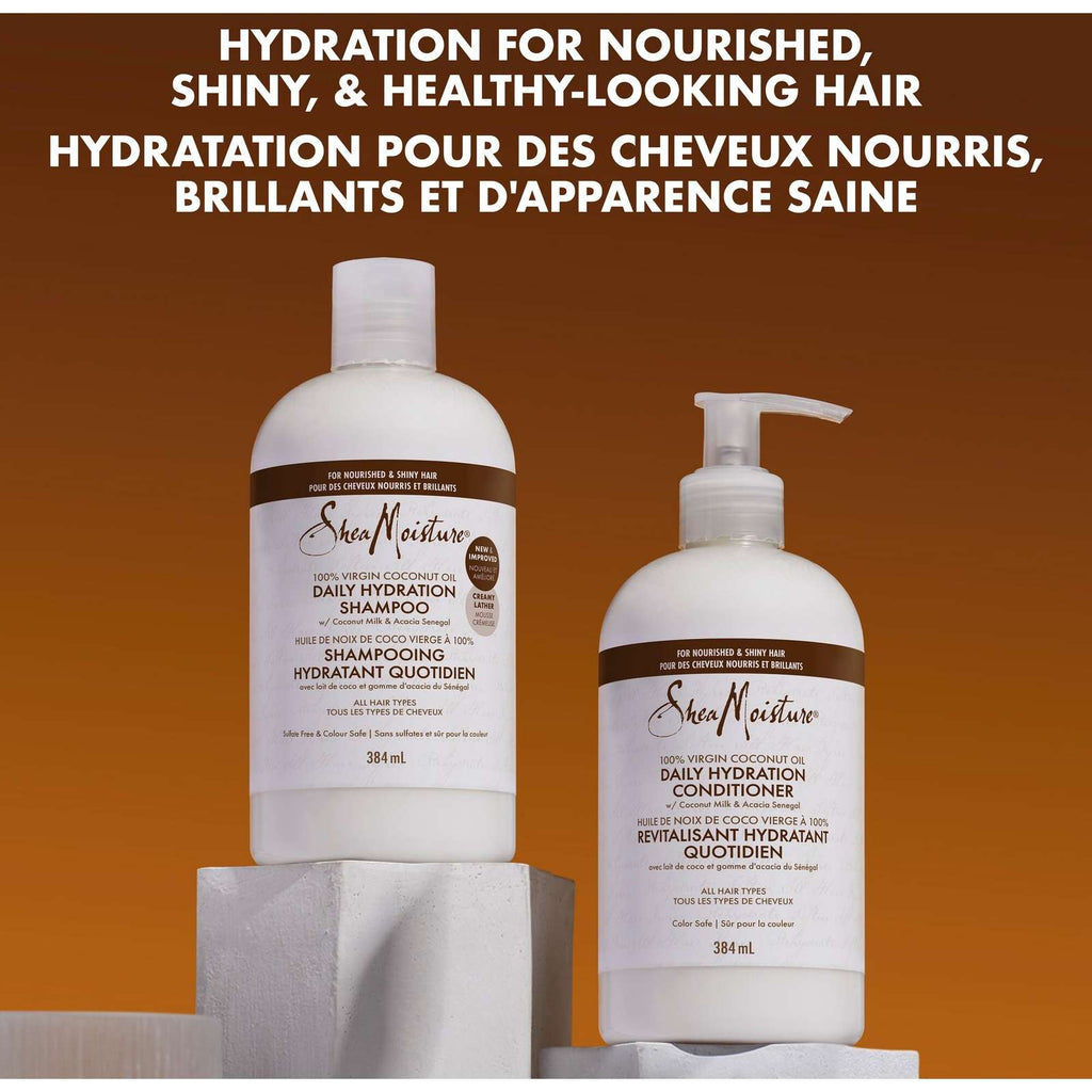 SheaMoisture 100% Virgin Coconut Oil Daily Hydration Shampoo for All Hair Types Clean & Nourish Sulfate-Free 384 ml