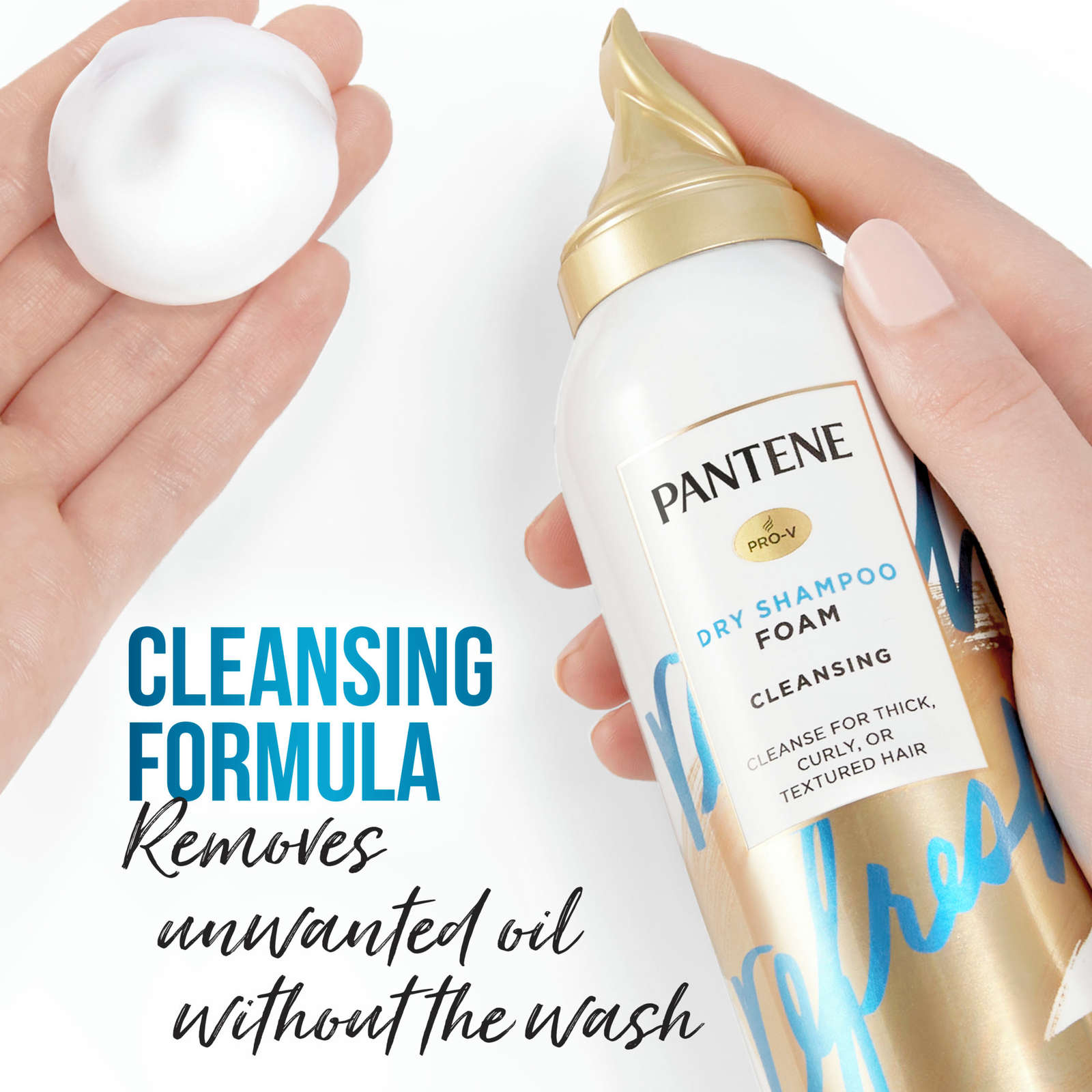 Dry Shampoo Foam, Gently Cleanses Hair with Vitamin B5, for Thick, Curly, Textured Hair, Safe for Color Treated Hair, Pro-V Refresh