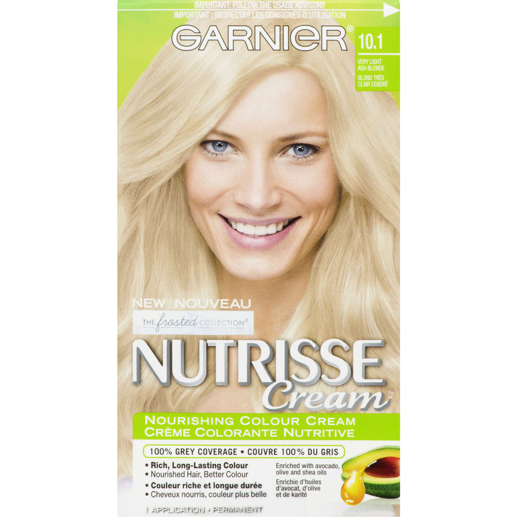 Garnier Nutrisse Hair Colour Cream with Avocado Oil for 100% Grey Coverage, 101 Light Ash Blonde Permanent Hair Dye, 1 Application