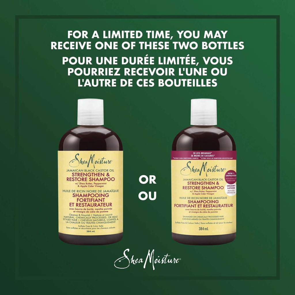 SheaMoisture Jamaican Black Castor Oil Stengthen & Restore shampoo for Damaged Hair with Shea Butter, Peppermint & Apple Cider Vinegar To Cleanse and Nourish Hair 384 ml
