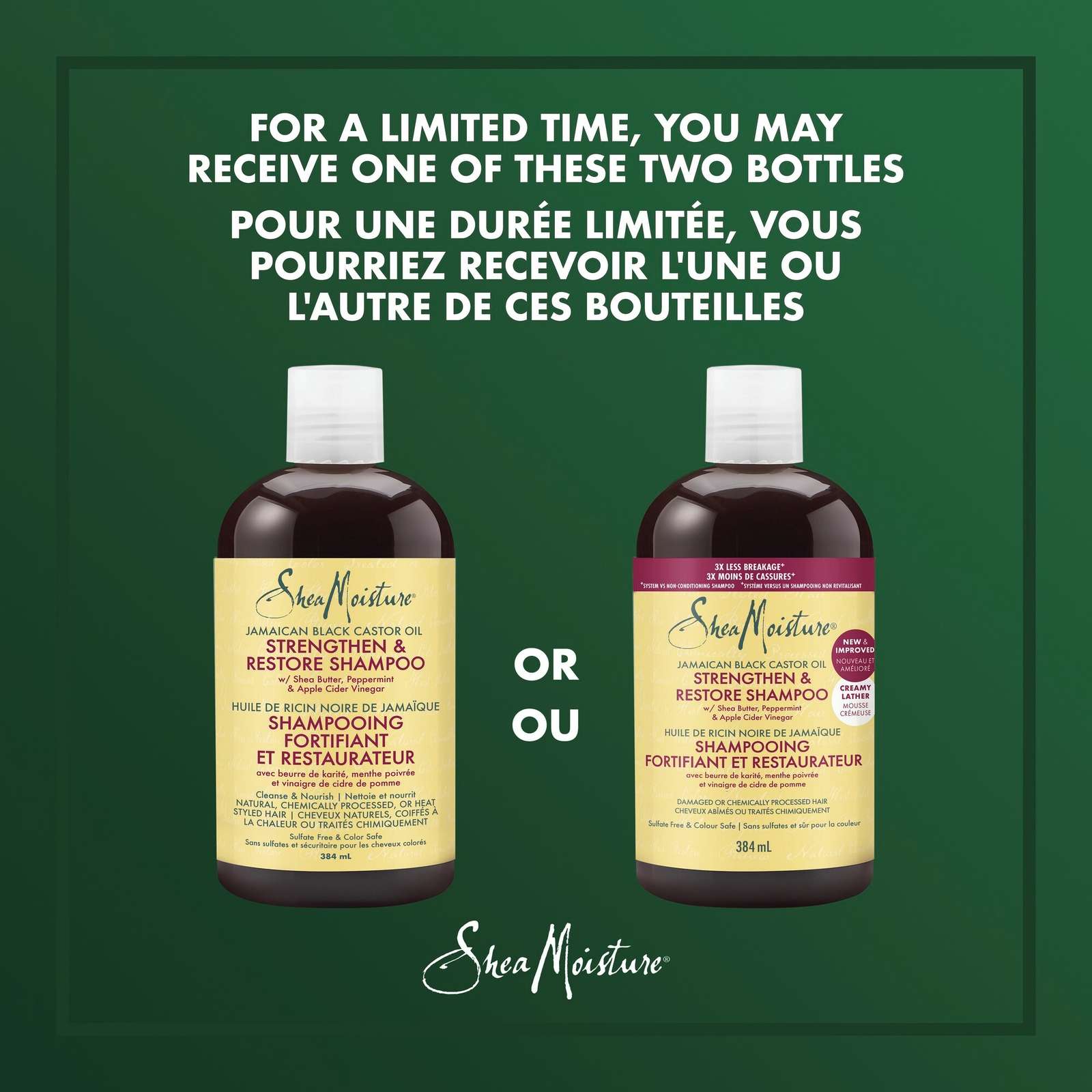 SheaMoisture Jamaican Black Castor Oil Stengthen & Restore shampoo for Damaged Hair with Shea Butter, Peppermint & Apple Cider Vinegar To Cleanse and Nourish Hair 384 ml