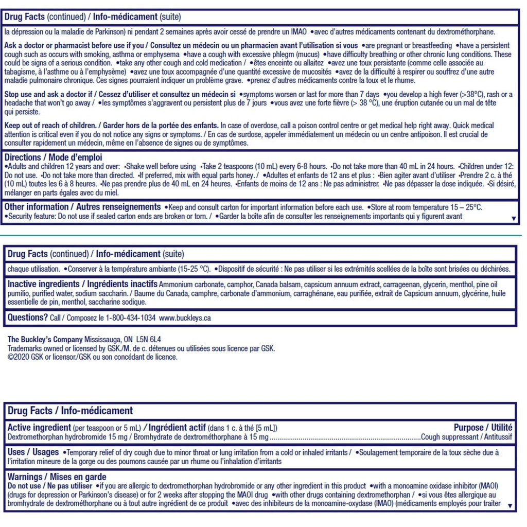 Buckley’s Dry Cough Extra Strength Cough Suppressant Syrup, 150ML