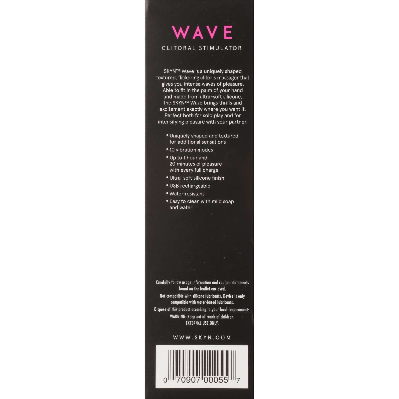 SKYN Wave Clitoral Stimulator, ultra soft silicone finish, water resistant, flickering clitoris massager, 10 Variable Speed, Rechargeable