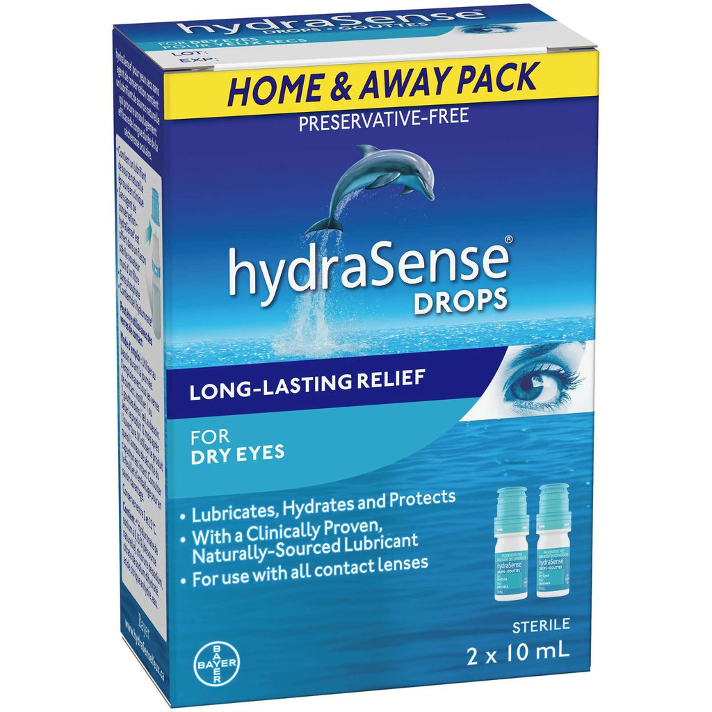 hydraSense Eye Drops, For Dry Eyes, Fast and Long-Lasting Relief, Preservative Free, Naturally Sourced Lubricant, 2 x 10 mL
