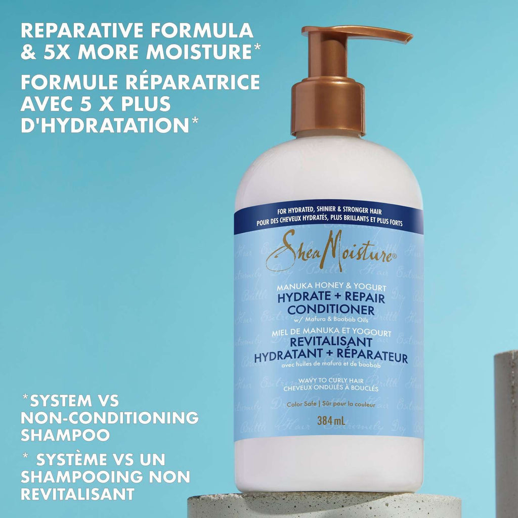 SheaMoisture Manuka Honey & Yogurt Hydrate & Repair Conditioner for Damaged Wavy & Curly hair with Mafura & Baobab Oils 384 ml