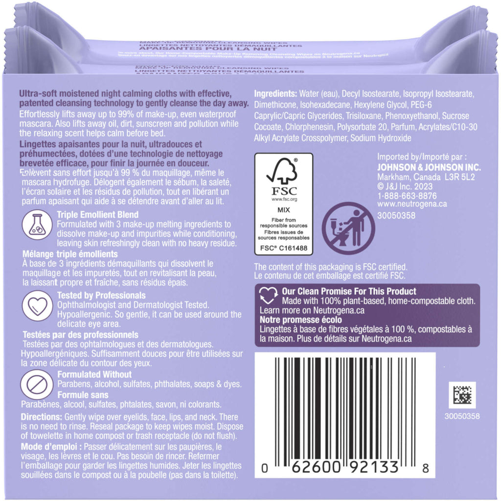 Night Calming Makeup Removing Cleansing Wipes, Special Value Twin Pack