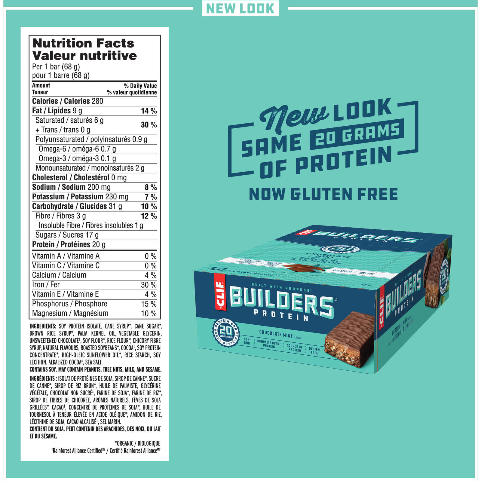 CLIF BUILDERS™  - Protein Bars - Chocolate Mint - (68 Gram Non-GMO Bars, 12 Count)