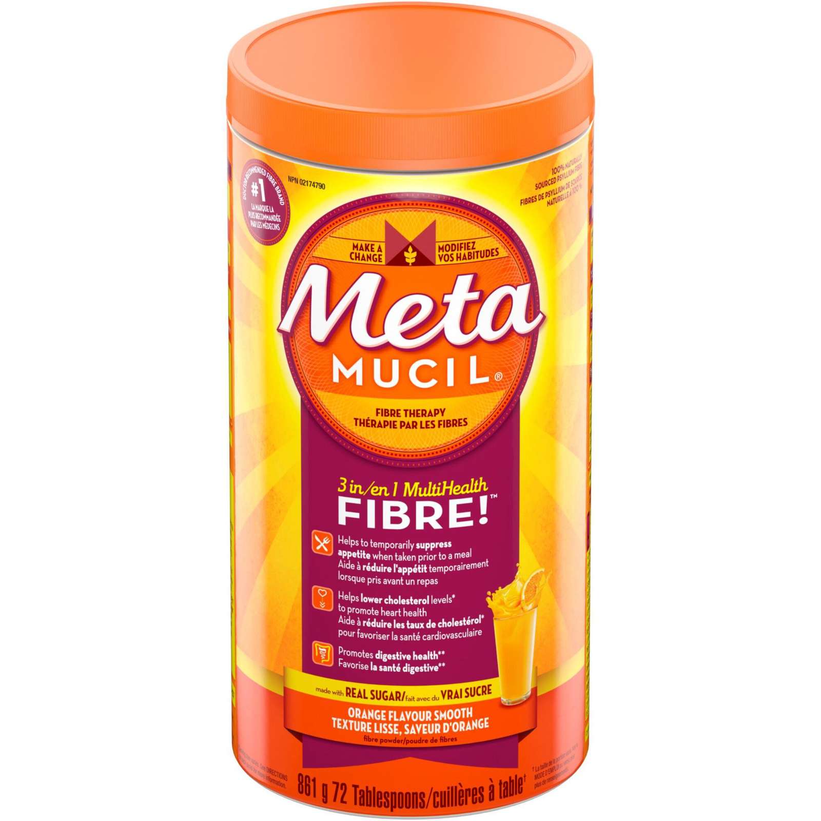 3 in 1 MultiHealth Fibre! Fiber Supplement Powder, Orange, 861 g