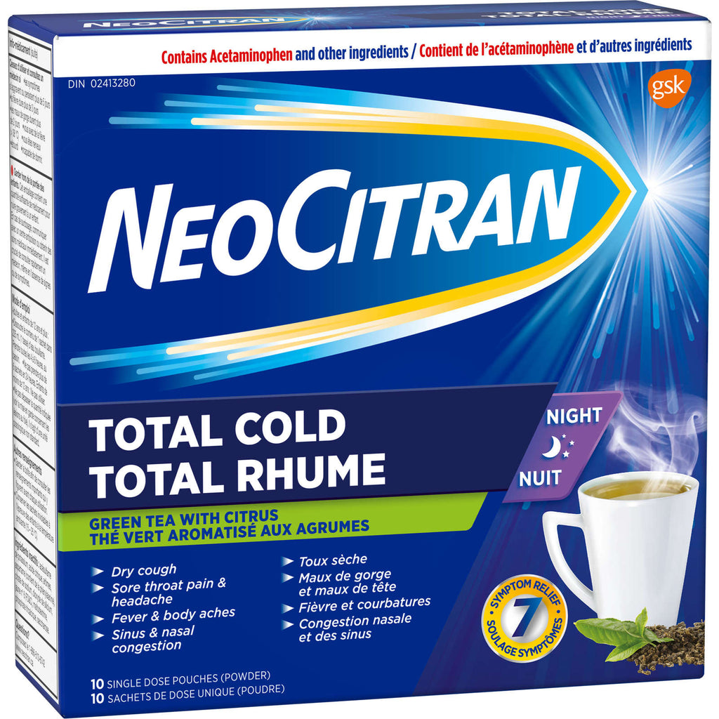 NeoCitran Total Cold Night Citrus Infusions with Green Tea Extract, 10 pack