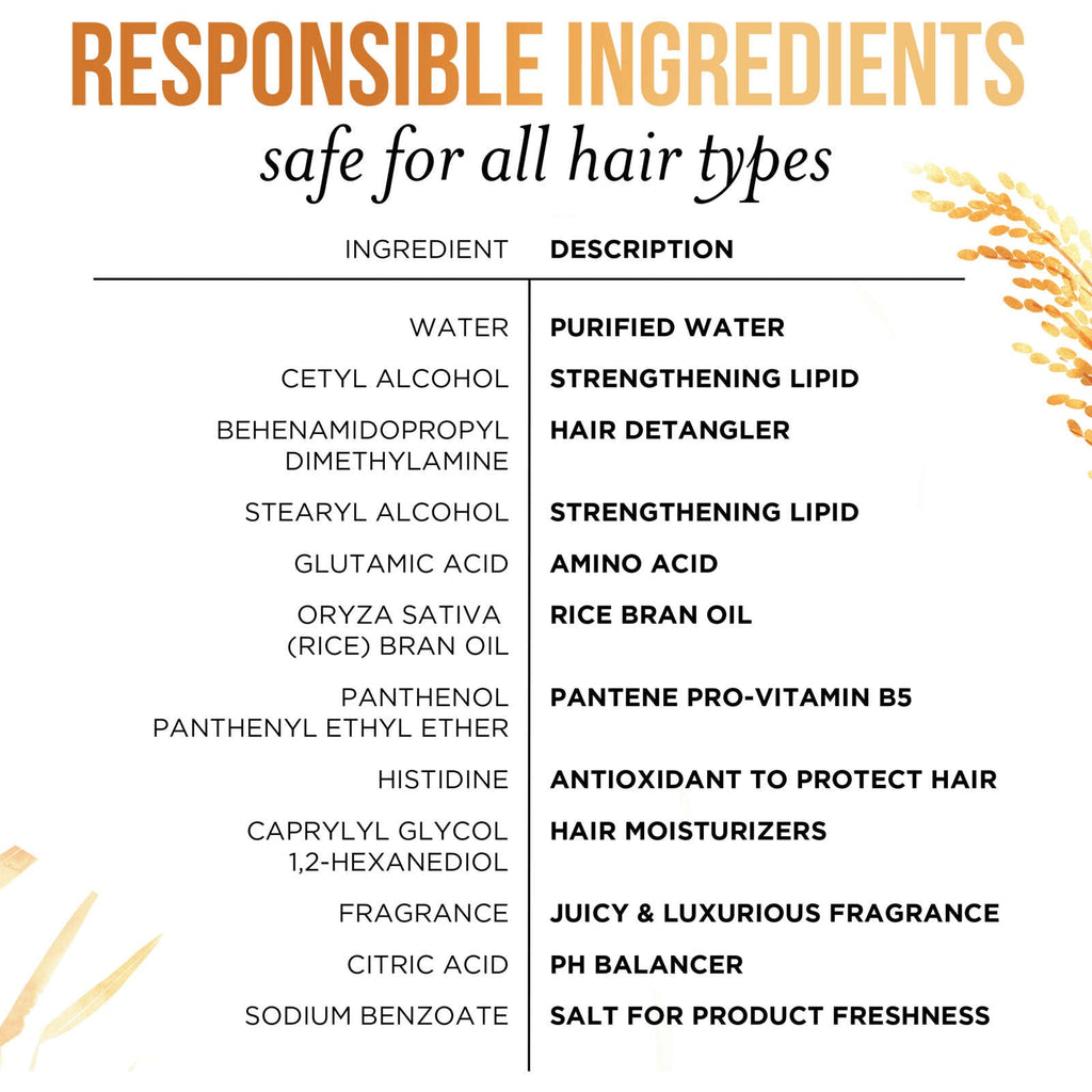 Sulfate Free Conditioner, Anti Breakage for Medium or Long Hair with Rice Bran Oil, Safe for Color Treated Hair, Nutrient Blends
