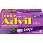 Junior Strength Advil Pain Reliever and Fever Reducer Ibuprofen Chewable Tablets, Grape, 40 Count