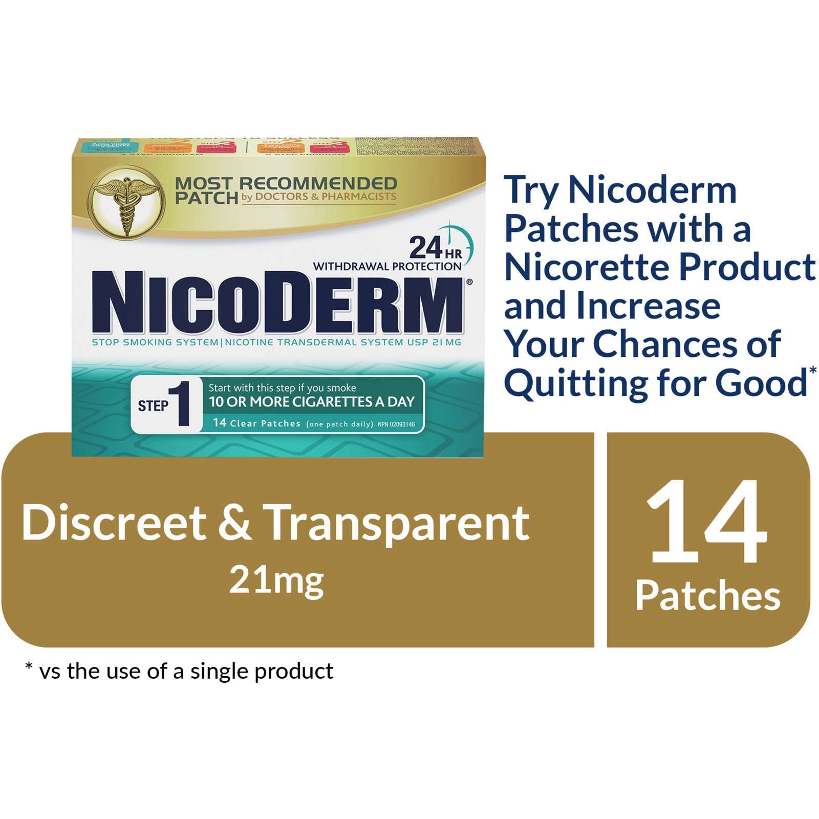 NICODERM® Stop Smoking System, STEP 1, 14 clear patches (one patch daily) 21 mg/day
