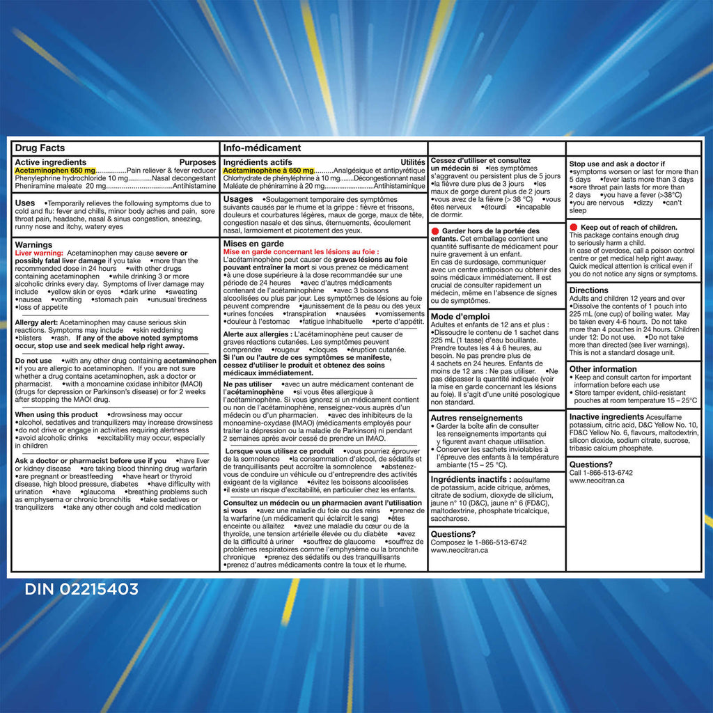 NeoCitran Cold & Sinus Night Hot Liquid Medication Extra Strength Lemon 10 pack