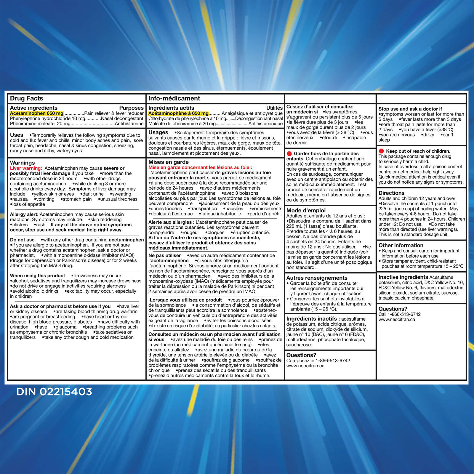 NeoCitran Cold & Sinus Night Hot Liquid Medication Extra Strength Lemon 10 pack