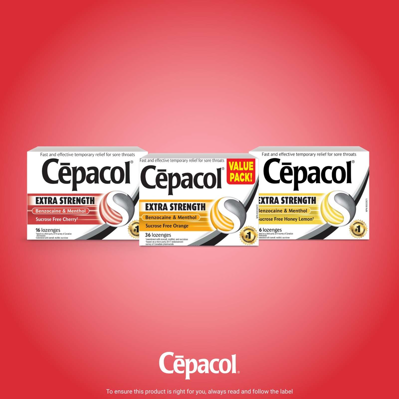 Cepacol® Extra Strength Sucrose Free Cherry, Sore Throat Lozenges, 16 ct