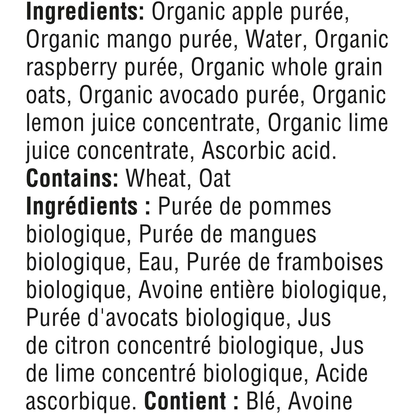 Organic Toddler Purée Apple Mango Raspberry Avocado Oat