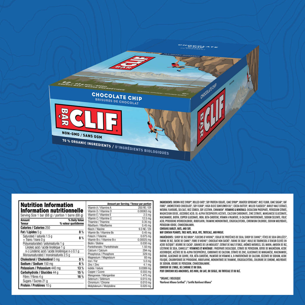 CLIF BAR - Energy Bars - Chocolate Chip - (68 Gram Protein Bars, 12 Count)