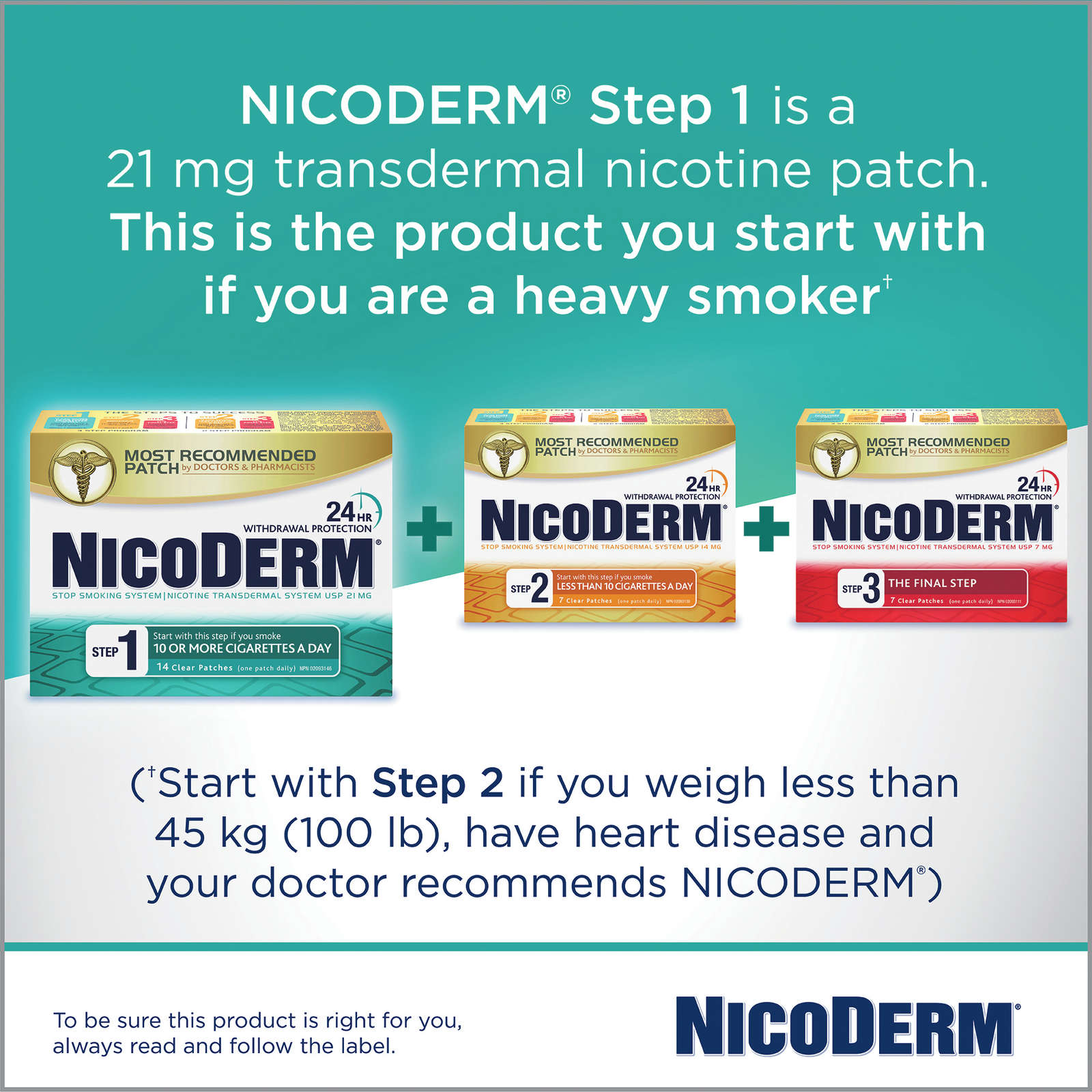 NICODERM® Stop Smoking System, STEP 1, 14 clear patches (one patch daily) 21 mg/day