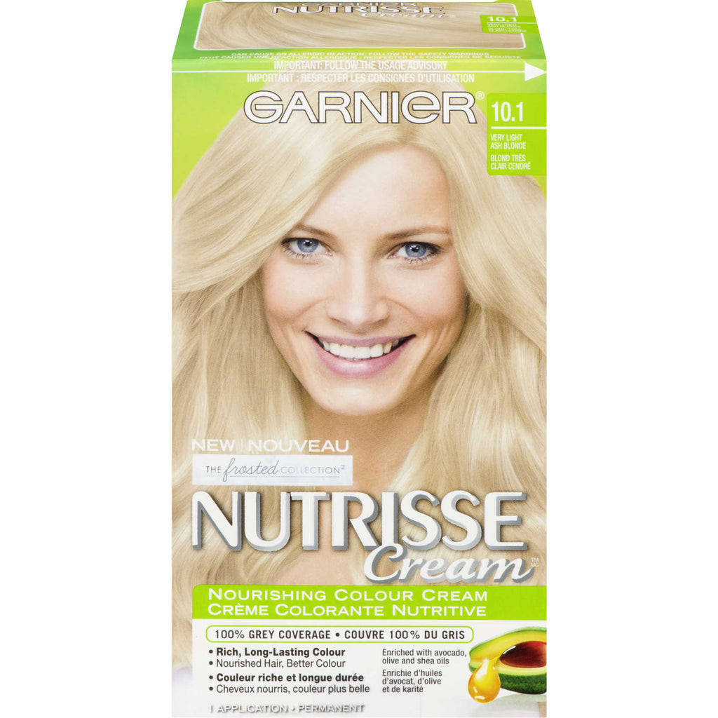 Garnier Nutrisse Hair Colour Cream with Avocado Oil for 100% Grey Coverage, 101 Light Ash Blonde Permanent Hair Dye, 1 Application