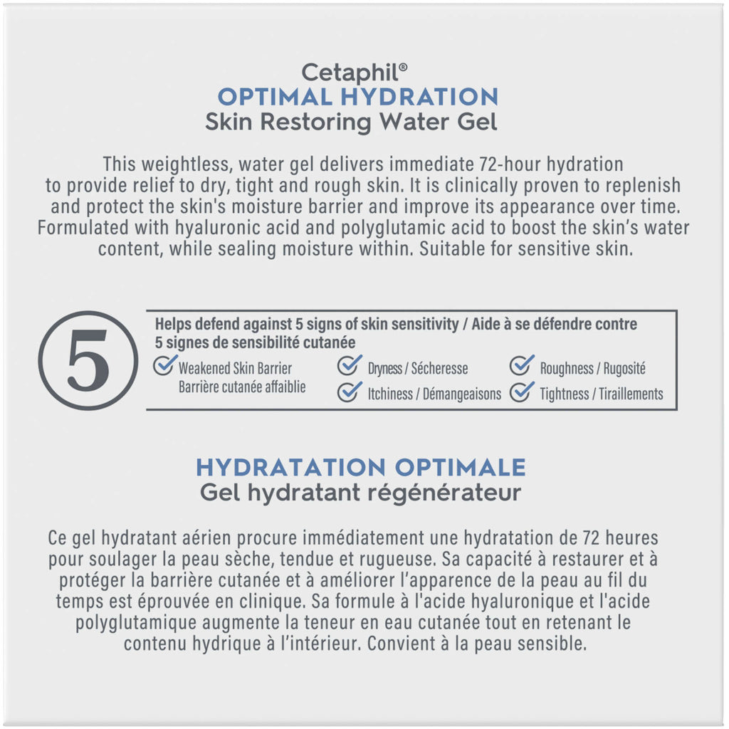 Optimal Hydration Skin Restoring Water Gel - Hydrating Face Moisturizer, 72 Hour Hydration, Ideal for Dry, Dehydrated Sensitive Skin, Fragrance Free, Dermatologist Recommended
