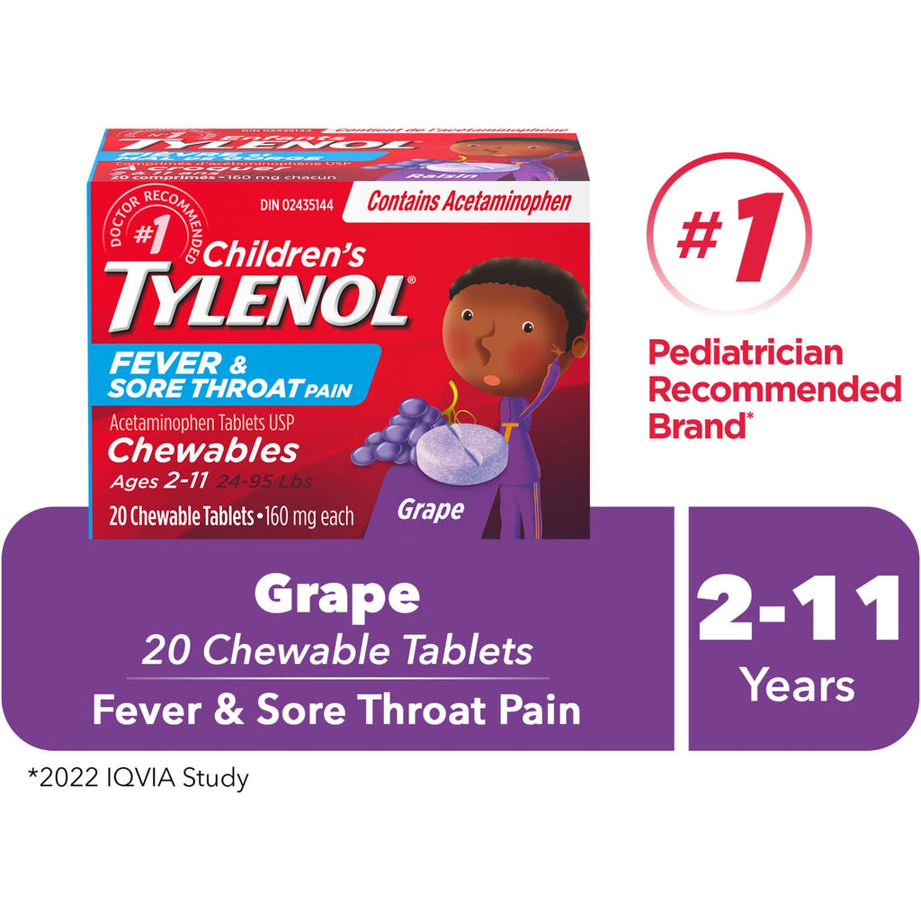 Children's Medicine Fever and Sore Throat, Chewables, Grape