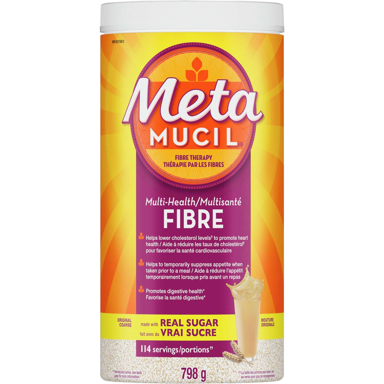 Metamucil 3 in 1 MultiHealth Fibre! Fiber Supplement Powder, Original, 798 g